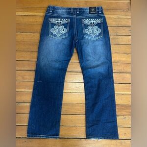 Y2K Victorious Jeans Mens 38x32 Blue Embroidered Pockets